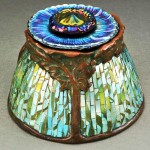 “Poppy” Inkstand, Clara Pierce Wolcott Driscoll, (American, 1861–1944), United States, Corona, New York, Tiffany Studios, about 1901, Favrile glass tesserae; pressed glass; bronze, H. 7.3 cm, Diam. 10.4 cm American Art Nouveau bronze and Favrile glass Poppy inkwell by Tiffany Studios, c. 1900